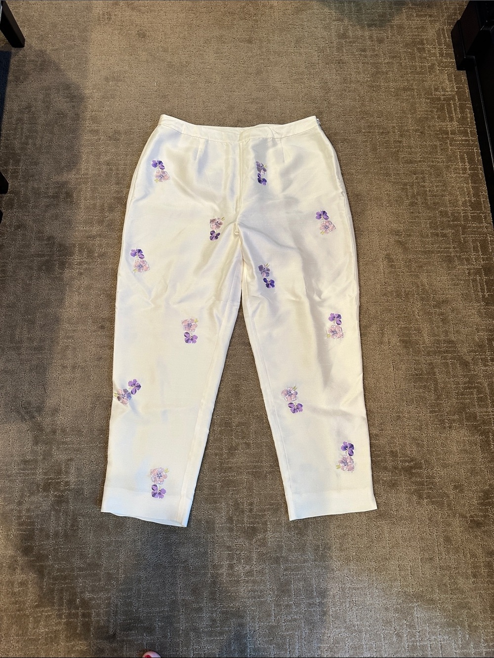 Vintage Silk Floral Embroidered Trousers